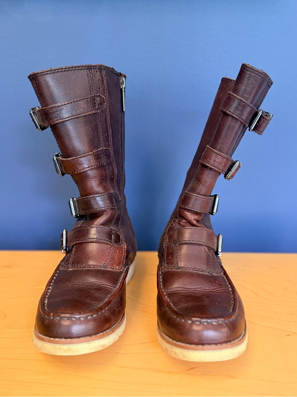 Harley-Davidson Brown Leather Women's Buckle Zip Combat Boots, Size 5